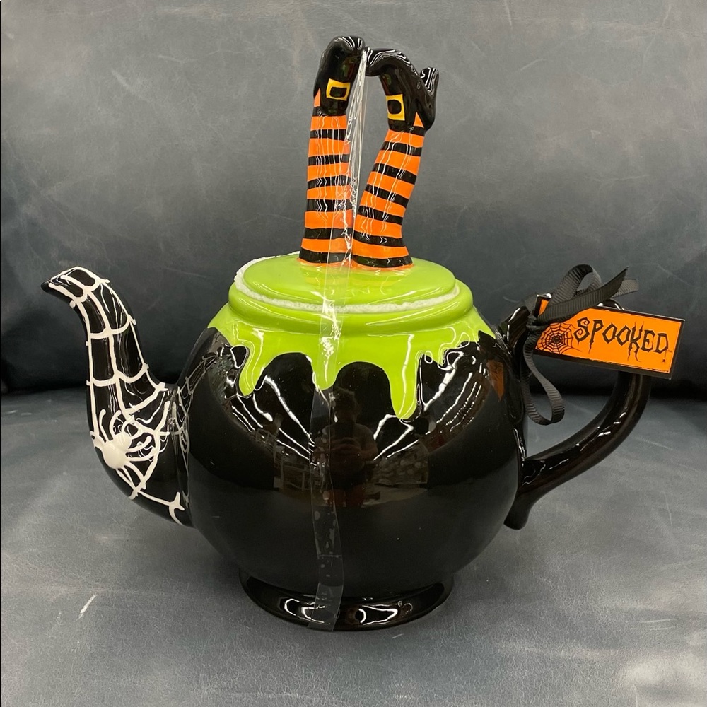 Potter's Studio Witch leg, ceramic tea pot for Halloween.